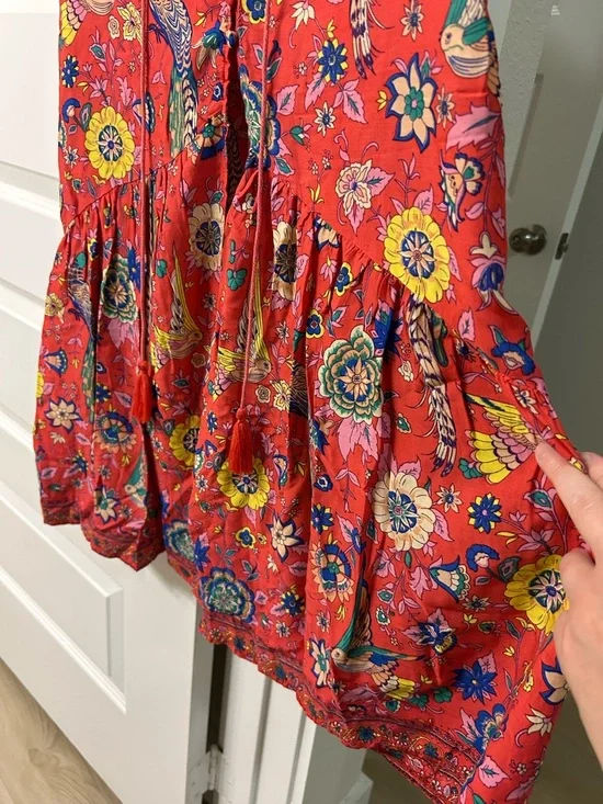 Mora Sz SML Red/Pink Floral Maxi Skirt with Bird - Picture 6 of 12